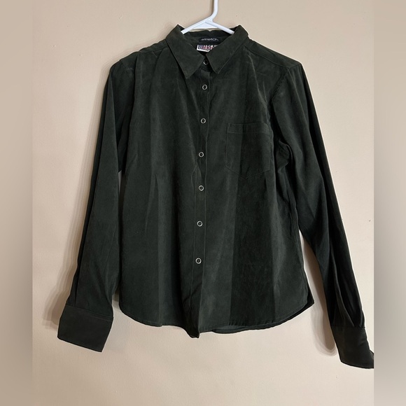 Women’s vintage Bill blass jeans dark Green Button-Up Shirt faux suede M - Picture 1 of 6
